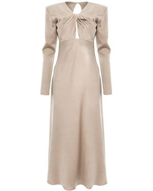 BLUZAT Champagne Elegance Twisted Front Maxi Dress - Natural