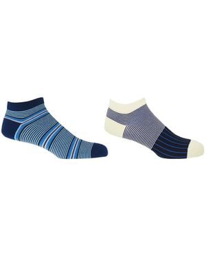 Peper Harow - Made in England Multistripe & Oxford Stripe Trainer Socks Bundle - Blue