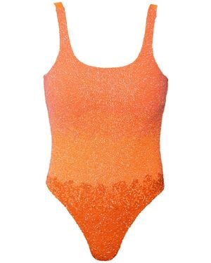 Self-Adore Ombre Hand-Beaded Embellished One-Piece Swimsuit - Orange