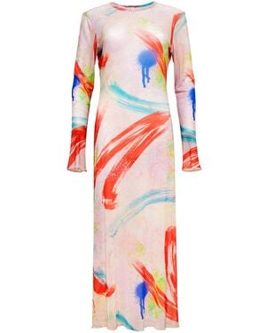 Audrey Vallens Brush Stroke Mesh Dress - Red