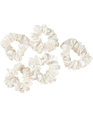 Soft Strokes Silk Pure Mulberry Silk Regular Scrunchie Set Of Five - White