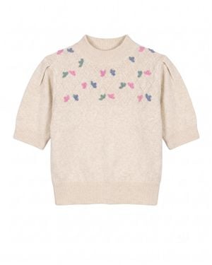 Tantra Spain Sl Neutrals Short-Sleeved Sweater With Embroidered Birds - Natural