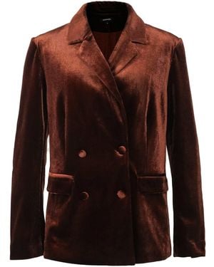 Smart and Joy Double Breasted Velvet Suit Blazer - Brown