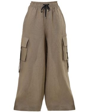 Metamorph Linen Cargo Palazzo Pants - Gray