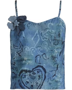 Lalipop Design Floral Appliqué Camisole Top - Blue