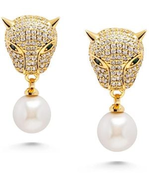 Nialaya Panther Earring With Pearl Drop - Metallic