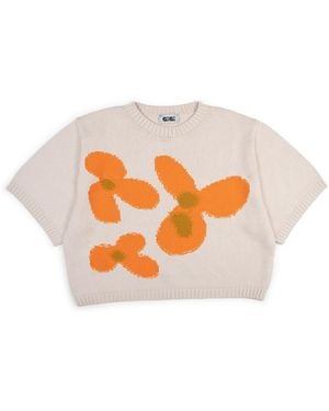 Gigi Knitwear Neutrals Flower Cotton Knit T-Shirt - Orange