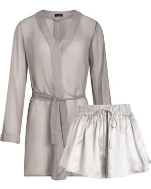 Je Mérite (I Deserve) Silk Chiffon Shirt Dress & Silk Tap Short Set - Gray