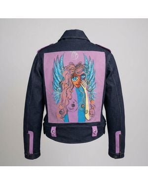 Zasta Studio Zodiac Gemini Denim Embroidered Biker Jacket - Blue