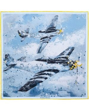 Otway & Orford 'American Patrol' Fighter Aircraft Silk Pocket Square. Full-Size - Blue