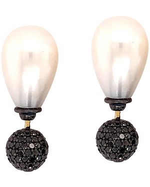Artisan Pearl & Diamond Double Side Tunnel Earrings - White