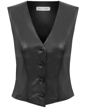 NAZLI CEREN Brita Vegan Leather Vest - Black