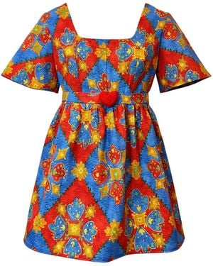 Couture to Your Door Mini Geometric Patricia Skater Dress - Blue