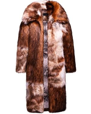 VASEGHIA Oaklee Vegan Pattern Faux Fur Long Coat - Brown