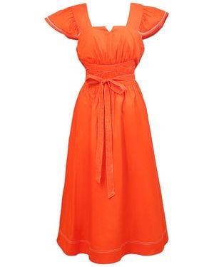 Smart and Joy Ruffle Sleeves Square Cleavage Dress - Red