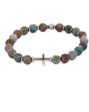 Ebru Jewelry Sterling Cross & Mystic Indian Agate Beaded Bracelet - Metallic