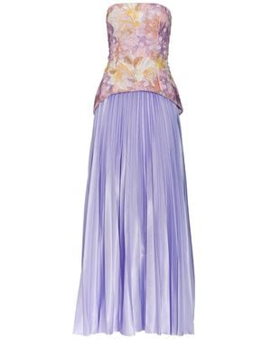 Justin Tong Cascade Pleated Gown - Purple