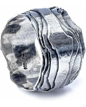 German Kabirski Brocante Oxidized Ring With Shiny Layered Texture - Metallic