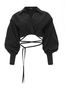Lita Couture Cropped Poplin Shirt - Black