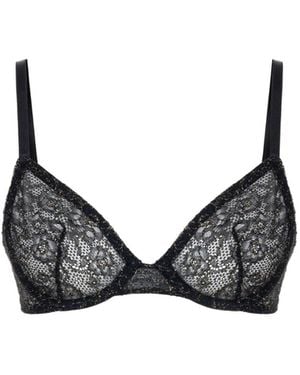 Mers Silk Shiny Lace Bra - Black