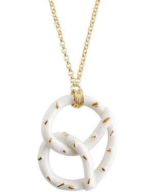 POPORCELAIN Golden Salted Porcelain Pretzel Pendant Necklace - Metallic