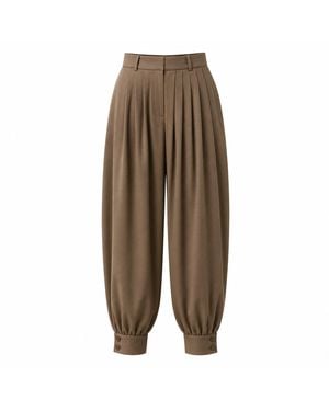FRONT ROW SHOP Neutrals Balloon Pleat Trousers Pepper - Green