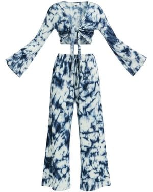 Sâb Studio Tie-Dye Front-Tie Hoodie - Blue