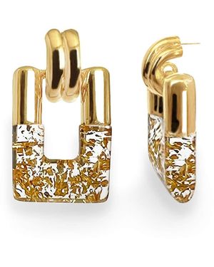 Gold & Honey Rectangle Door Knocker Earrings - Metallic