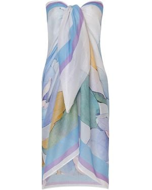 DHARA SHETH DUBAI Fleur Botanical Print Floral Resort Halter-Style Cotton Sarong - Blue