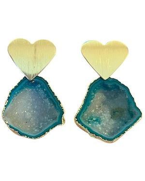 Magpie Rose Love Heart Rocks Earrings - Green