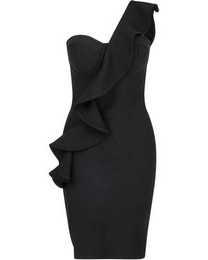 Sour Figs One Shoulder Ruffle Slit Hem Bandage Mini Dress - Black