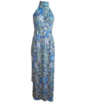 Introvertie VIENNA High-Neck Stretch Jersey Nolita Maxi Dress - Blue