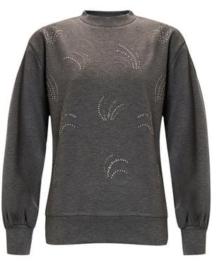 Exquise Statement Crystal Embellished Patterned Sweatshirt - Black