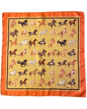 Ralufineart Silk Twill Pocket Square With Horses - Metallic