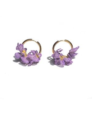 Nana Watanabe Swell Wave-Inspired Embroidered Earrings - Purple
