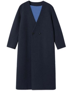 Éclectique Collarless Long Coat - Blue