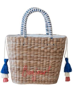 LIKHÂ Neutrals Handwoven Seagrass Bonjour Tote Bag With Tassels - Blue