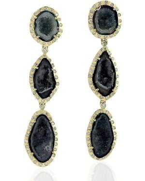 Artisan Geode & Diamond Drop Earrings - Black