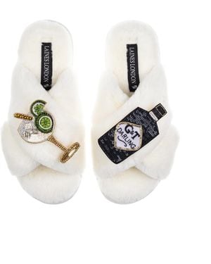 Laines London Classic Laines Slippers With Botanical Gin & Glass Brooches - White