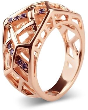 Bellus Domina Amethyst Rose Gold Hexagon Ring - Pink