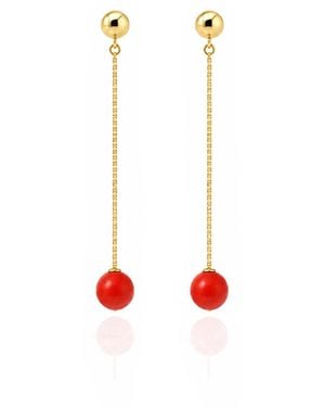 Unaloe Vermeil Coral Drop Earrings – Luxury Contemporary Minimal Chain Designer Jewellery - Red