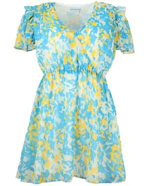 blonde gone rogue Wildflower Surplice Day Dress, Upcycled Polyester - Blue