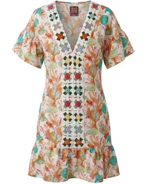 Lalipop Design Neutrals Embroidered Coastal Mini Dress - Green