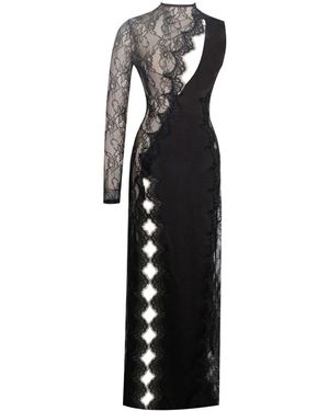 Miss Circle New York Weslyn Satin Lace High Slit Dress - Black