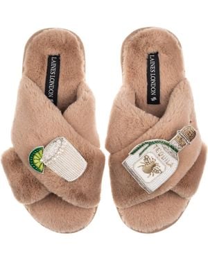 Laines London Neutrals Classic Laines Slippers With Agave Tequila Brooches - Brown