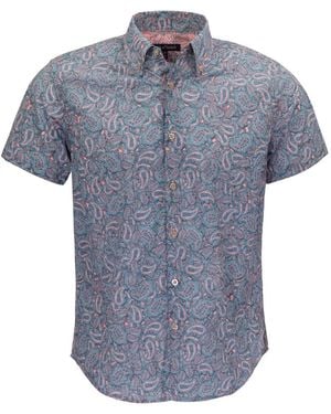 lords of harlech Tim Paisley Pile Coral Printed Button Up Shirt - Blue