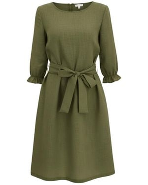 LeMuse Emma — Stonewashed Linen Dress With Pockets & Tie Belt - Green