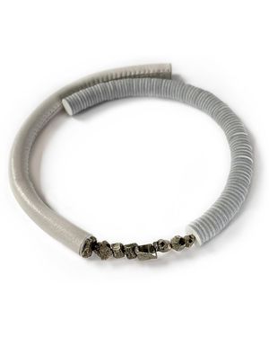 WAIWAI Leather Choker With Pyrite Crystals - White