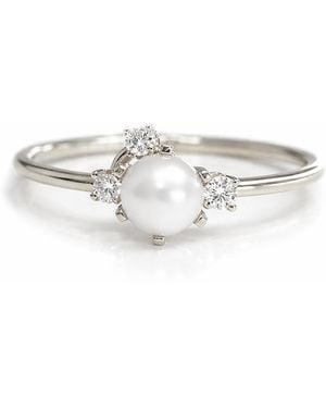 VicStoneNYC Fine Jewelry Luna Akoya Pearl Diamond Solid Ring - Metallic
