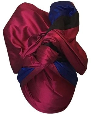 Romer Millinery Twisturban Turban Silk Shantung Royal/ Claret One Of A Kind - Red
